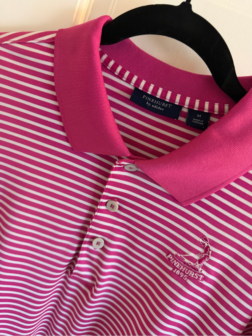 Pinehurst by adidas Men’s Golf Polo M Pink White Stripe Putter Boy 1895